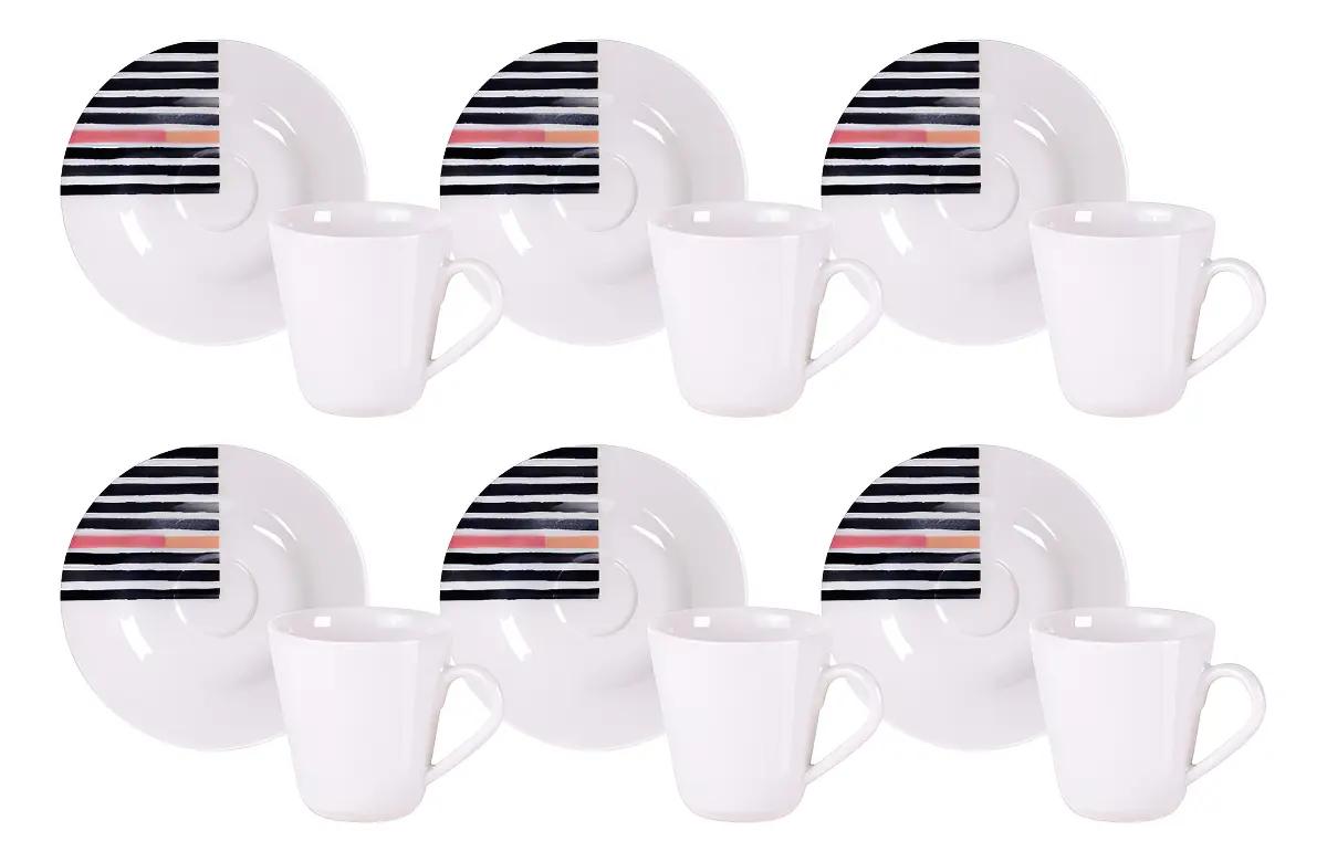 Kit Xícara e Pires de Café Street Porcelana 70ml 12 Peças