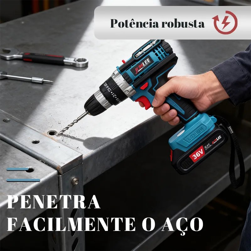 Parafusadeira e Furadeira à Bateria 36V Sem Fio Bivolt