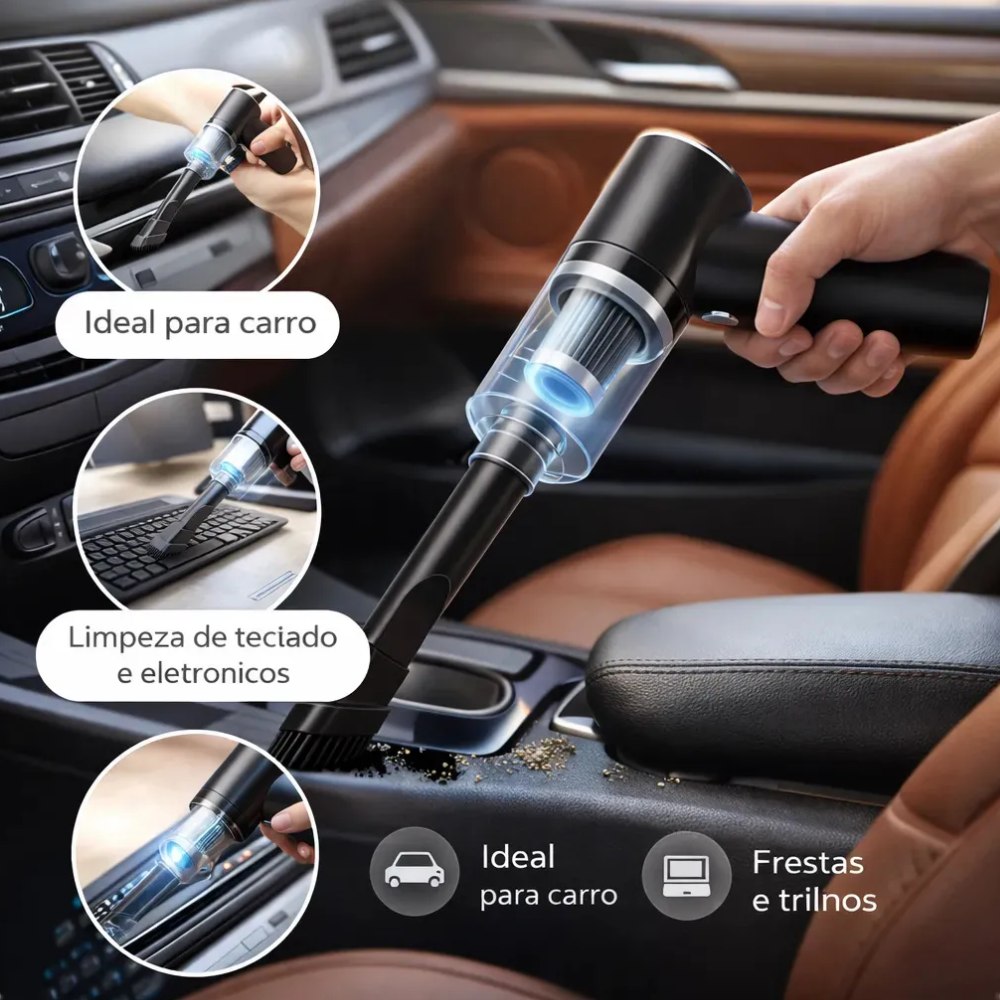 Aspirador Portátil 3 em 1 com Soprador e Filtro HEPA