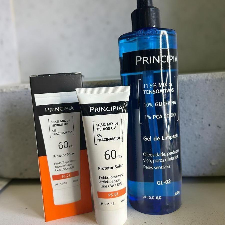 Kit Principia Gel de Limpeza GL-02 + Protetor Solar FPS 60 PS-01