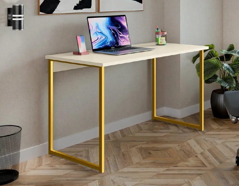 Escrivaninha Industrial 110cm Mesa Estudo Aparador Pés Aço