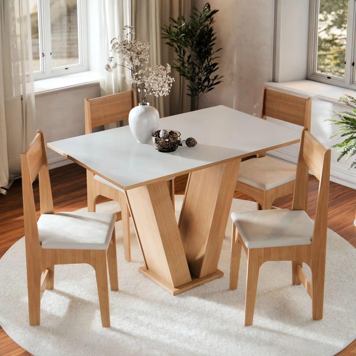 Conjunto Sala de Jantar 4 Cadeiras Estofadas Mesa Vivi