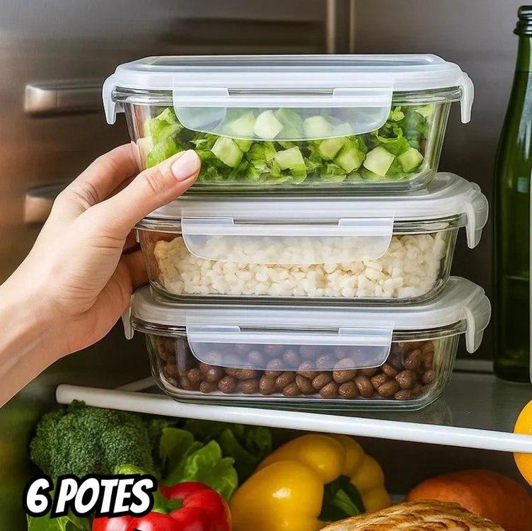 Kit 6 Potes de Vidro Hermético 370ml com Tampa Trava