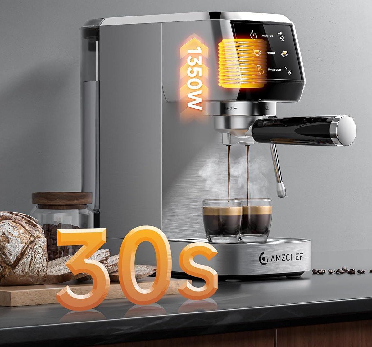 AMZCHEF Máquina de Espresso Profissional 20bar Aço Inoxidável