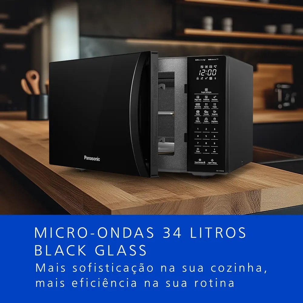 Micro-ondas Panasonic 34L Dupla Refeição Black Glass
