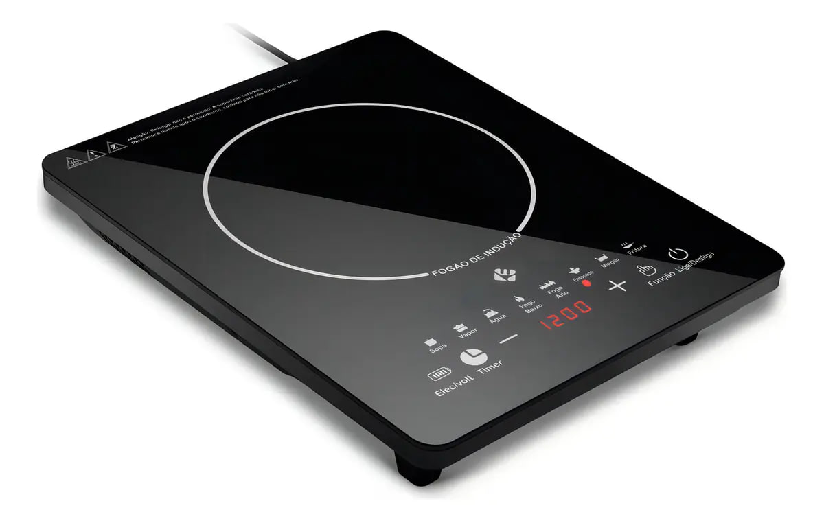 Cooktop de Indução 1 Boca Preto com Trava de Segurança Painel Touch Screen
