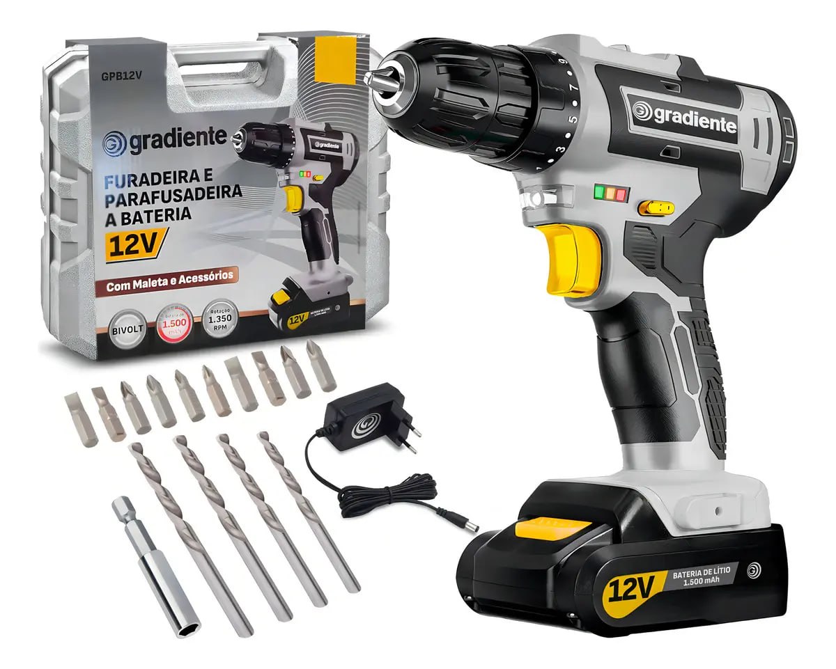 Parafusadeira Furadeira Sem Fio 12V Bivolt Bateria