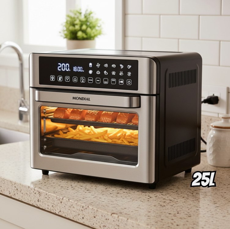 Fritadeira Air Fryer Forno Digital 25L Mondial Preto/Inox 2200W