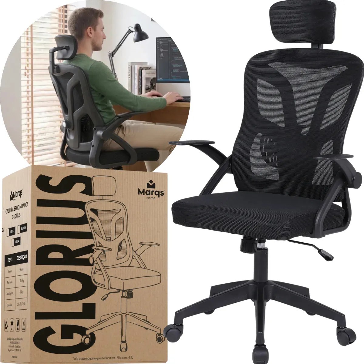Cadeira de Escritório Ergonômica Nr17 Glorious Marqs Home 180kg