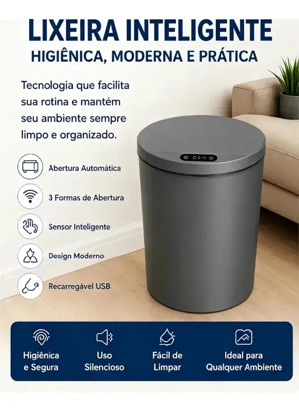 Lixeira Inteligente 16 Litros Com Sensor Automático