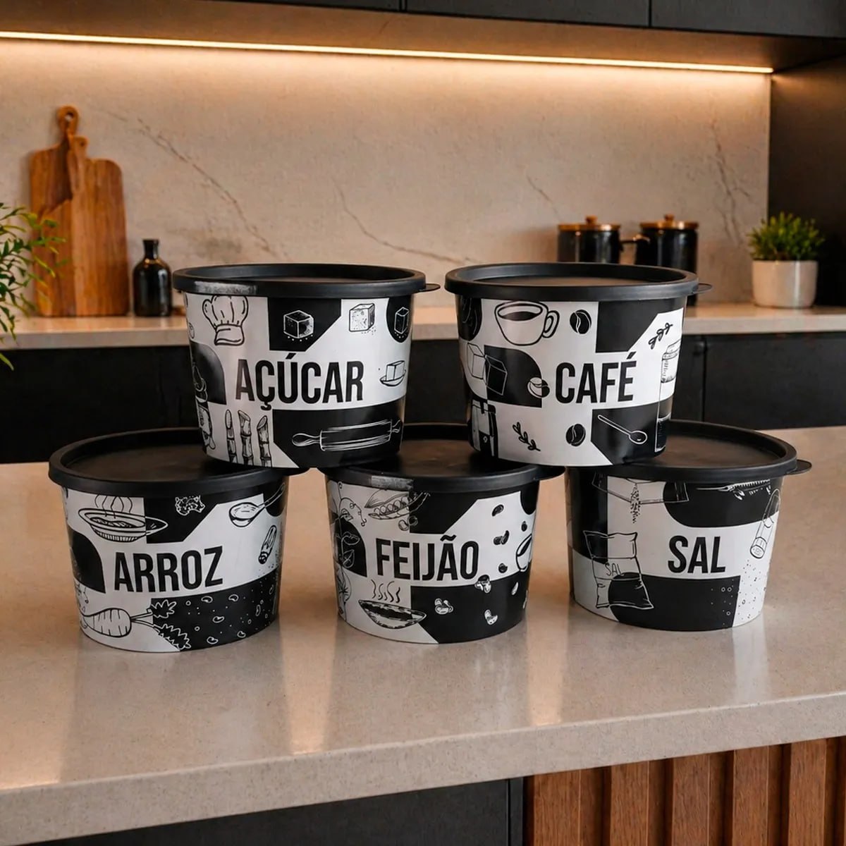 Kit Porta Mantimentos 5 Peças Redondo 1,5L