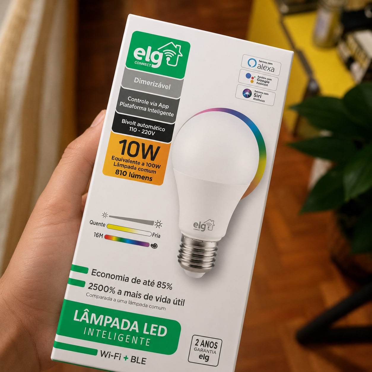 Lâmpada Inteligente LED 10W RGB com Comando de Voz ELG