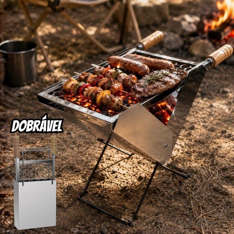Churrasqueira Maleta Inox Portátil Camping Pesca