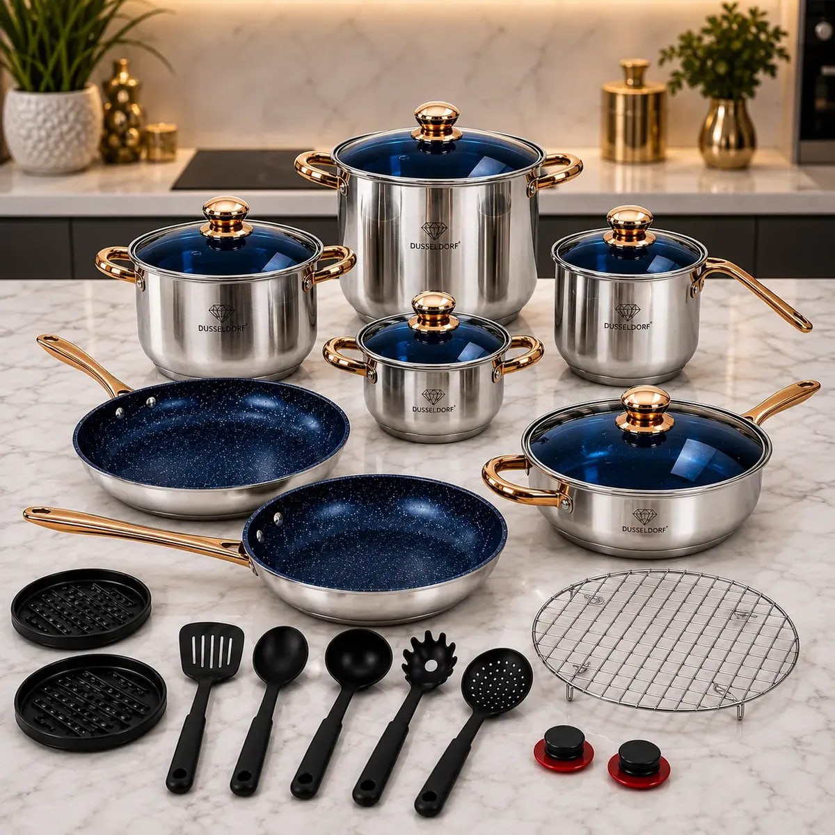 Jogo Panelas Inox 23 Peças Dusseldorf com Utensílios