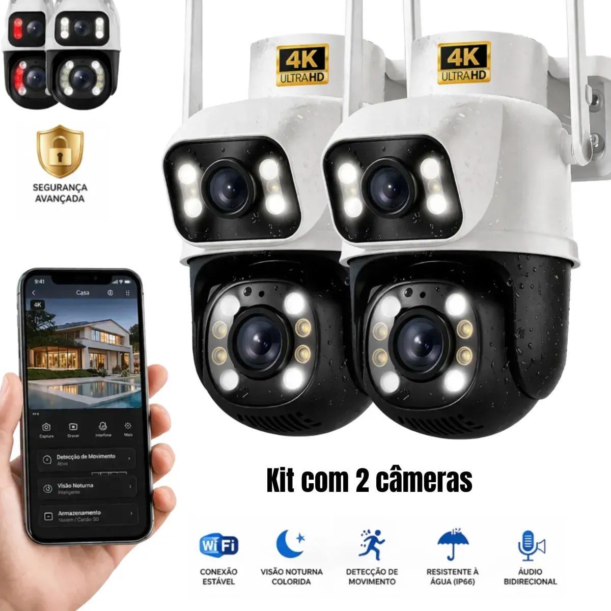 Kit 2 Câmeras de Segurança Woosh A28B Full HD Wi-Fi Visão Noturna