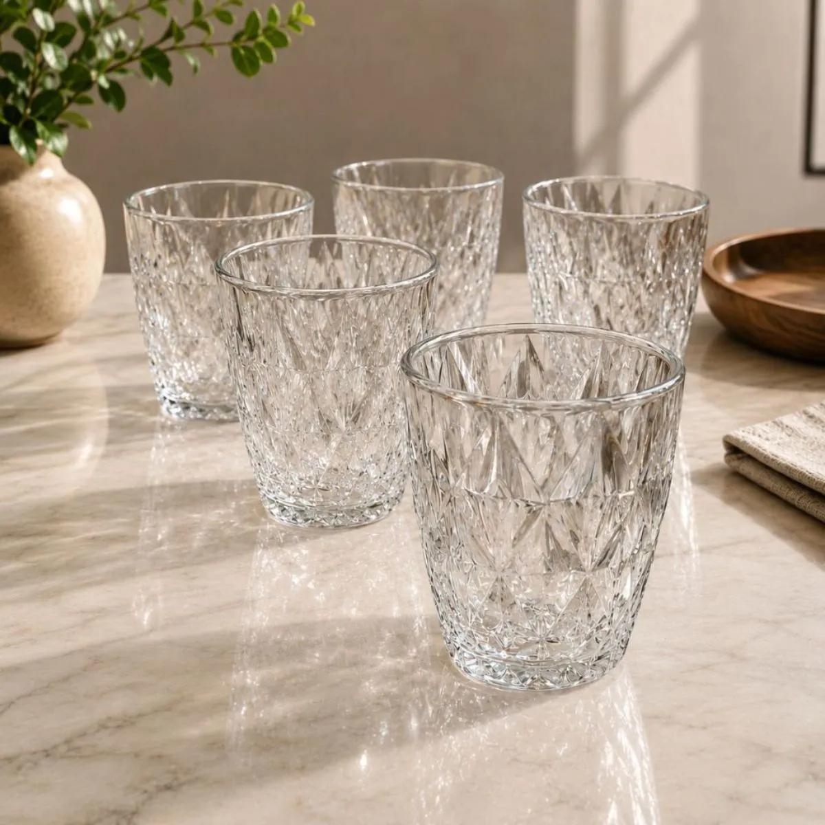 Jogo 6 Copos Baixos Diamond 300ml Vidro Grosso Transparente