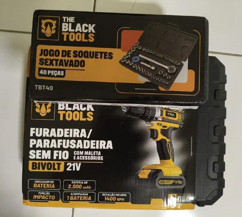 Parafusadeira e Furadeira de Impacto 21V 3/8 The Black Tools + Jogo de Soquetes 40 Peças