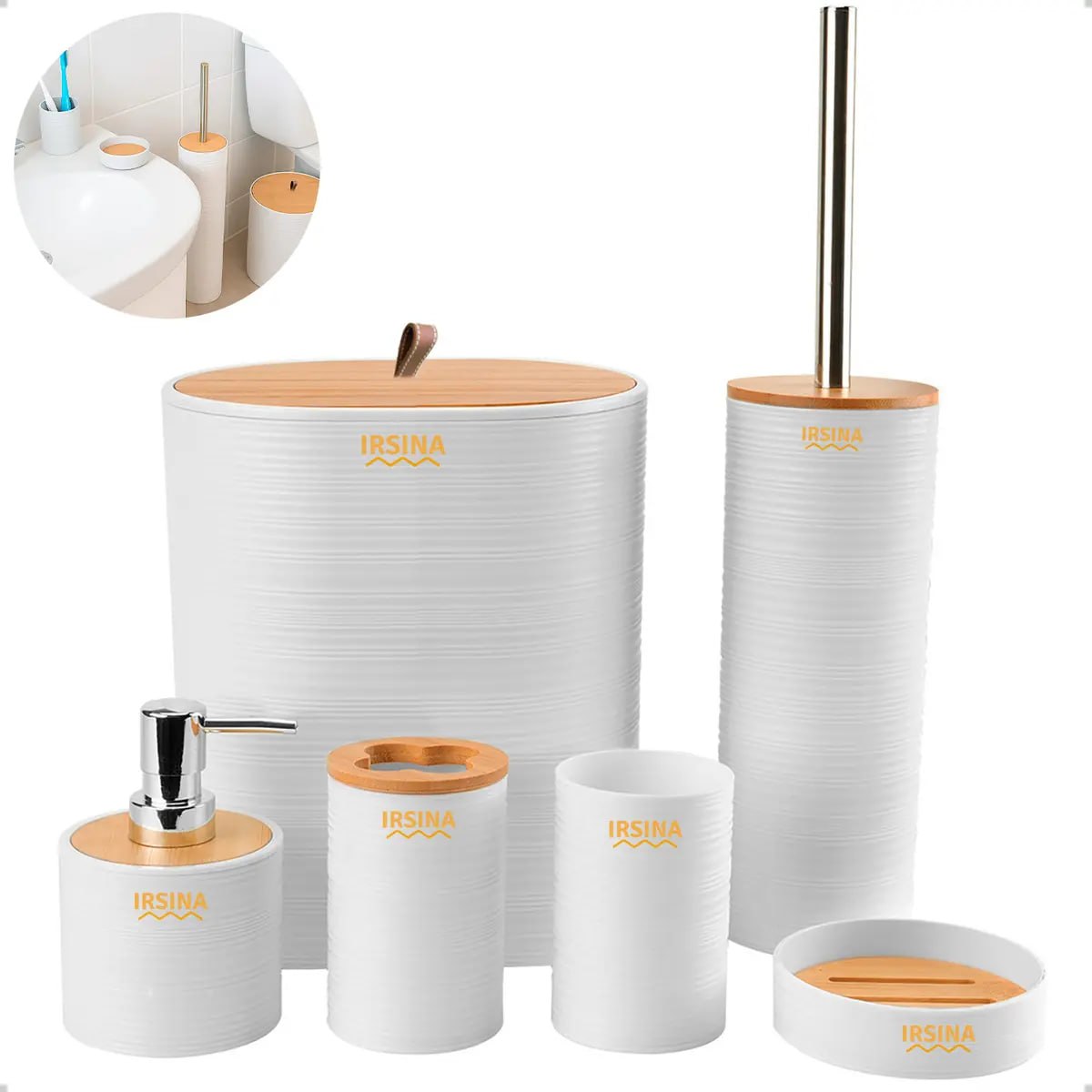 Kit Banheiro Conjunto Acessórios Moderno Bambu