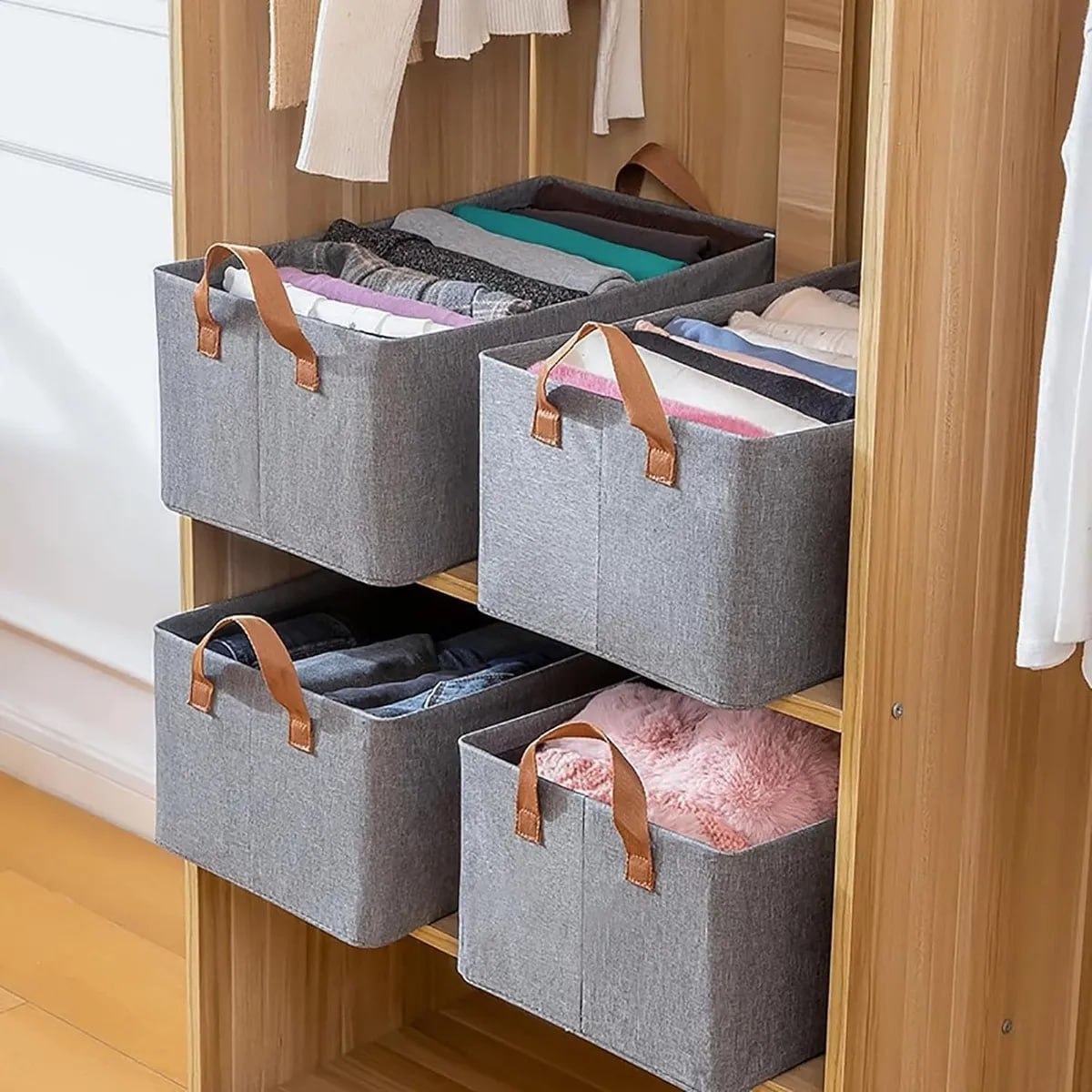 Kit 4 Caixas Organizadoras Guarda Roupa Cesto Dobrável