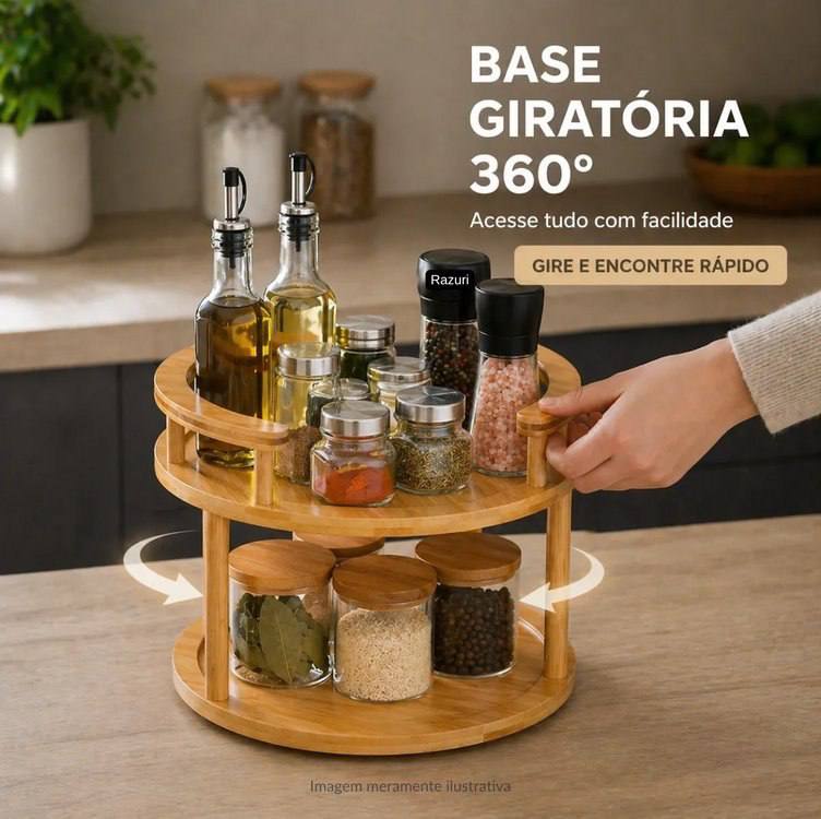Organizador Giratório 2 Andares Suporte Bambu