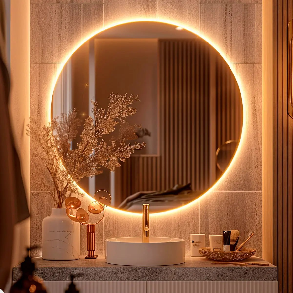 Espelho Redondo 50cm com LED Quente BIVOLT