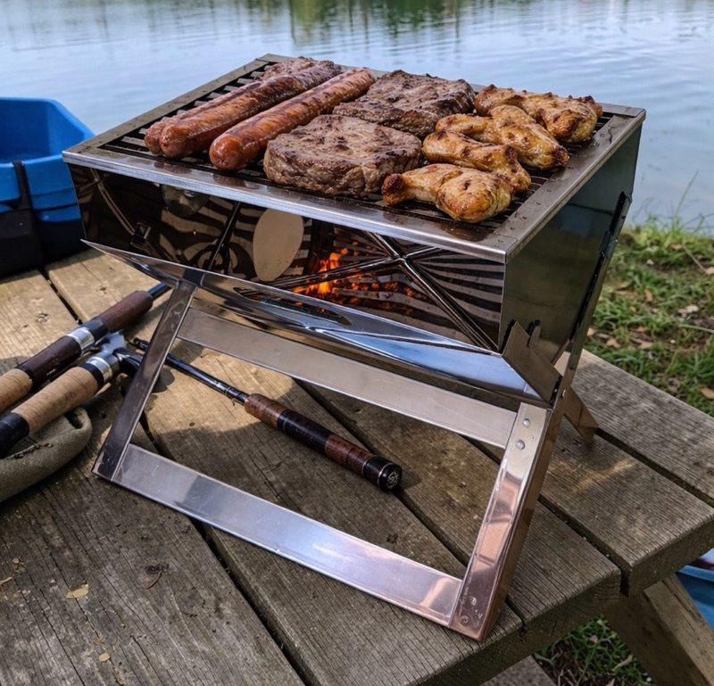 Churrasqueira de Inox à Carvão Portátil Dobrável