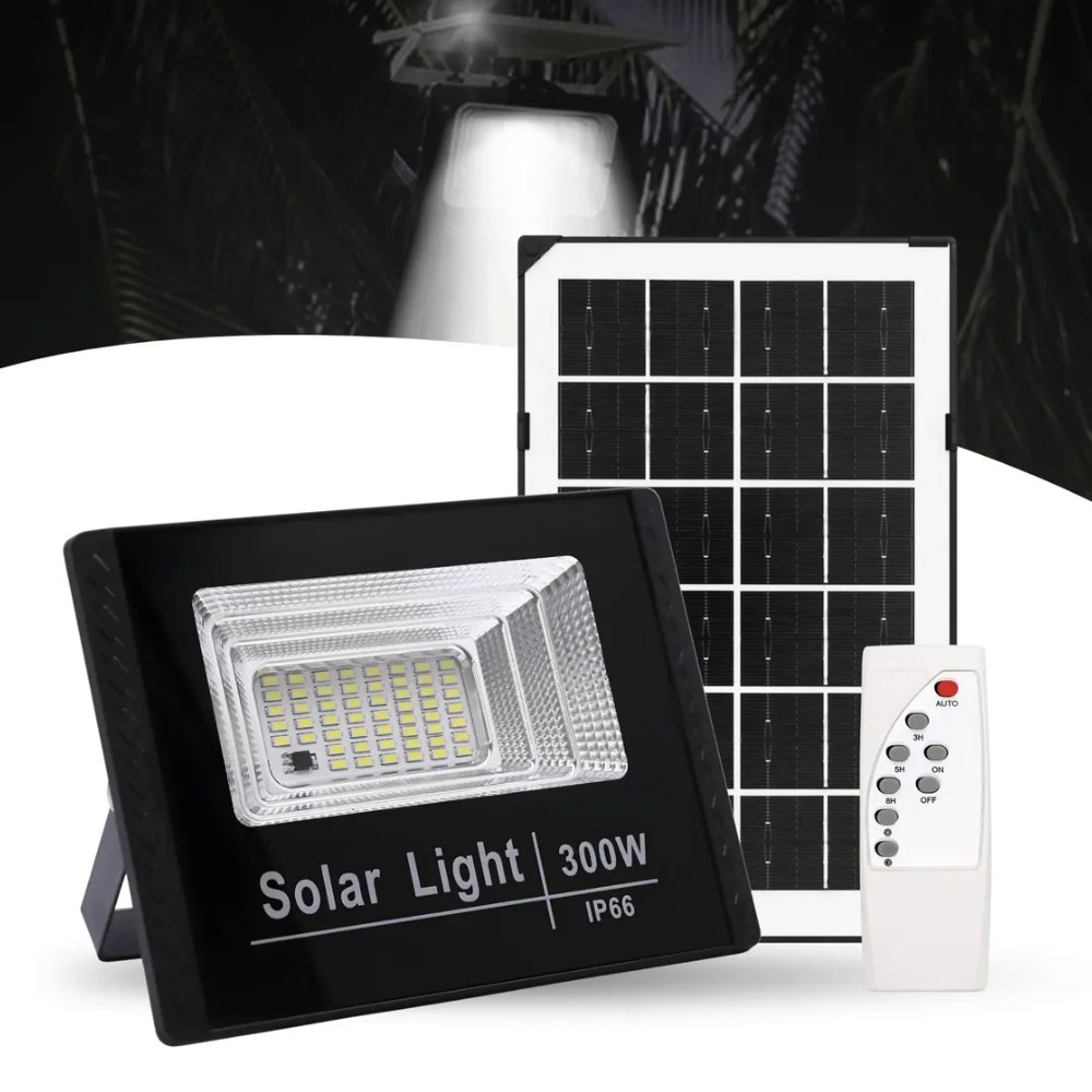 Refletor LED Holofote 300W Placa Solar com Bateria Prova D'água
