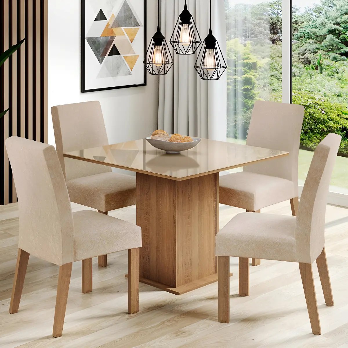 Sala de Jantar Madesa Evelin Mesa Vidro 4 Cadeiras