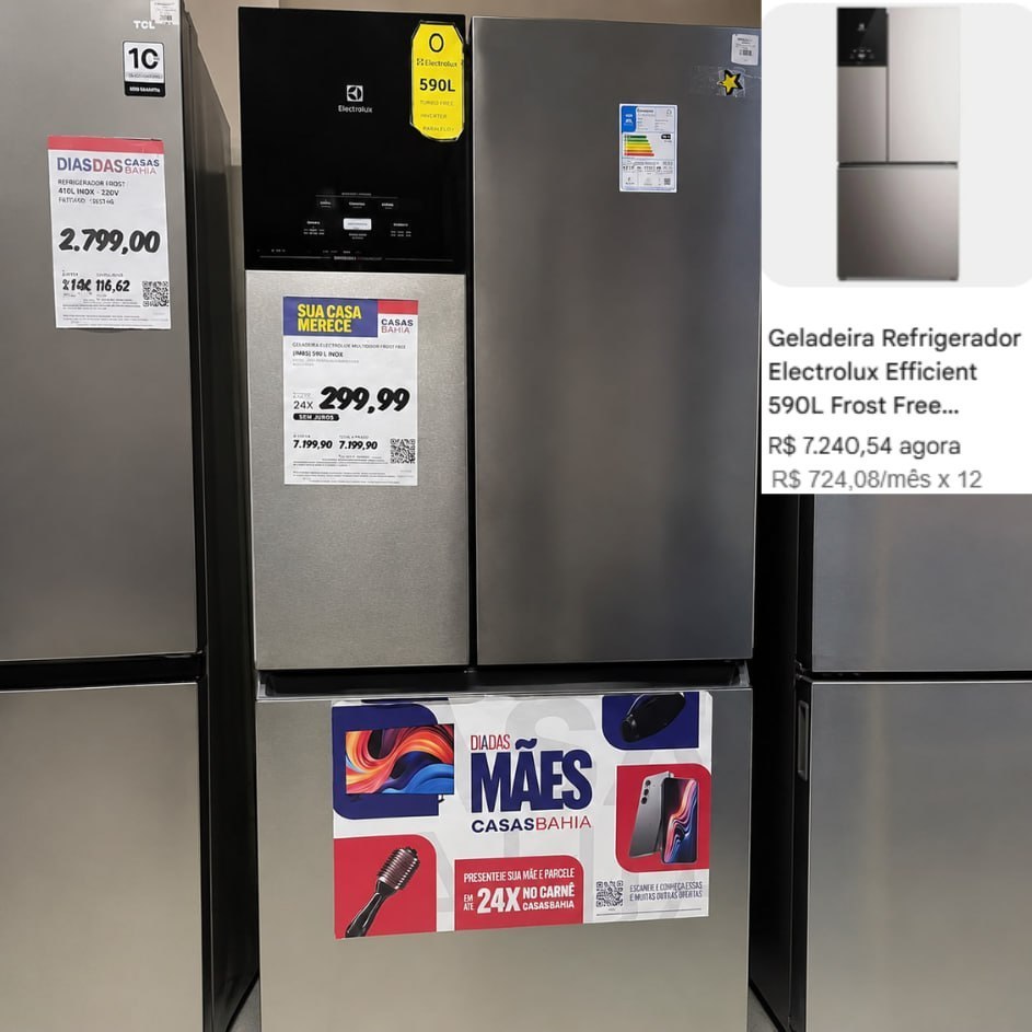 Geladeira Electrolux Frost Free Inverter 590L AutoSense 3 Portas Inox Look 220V