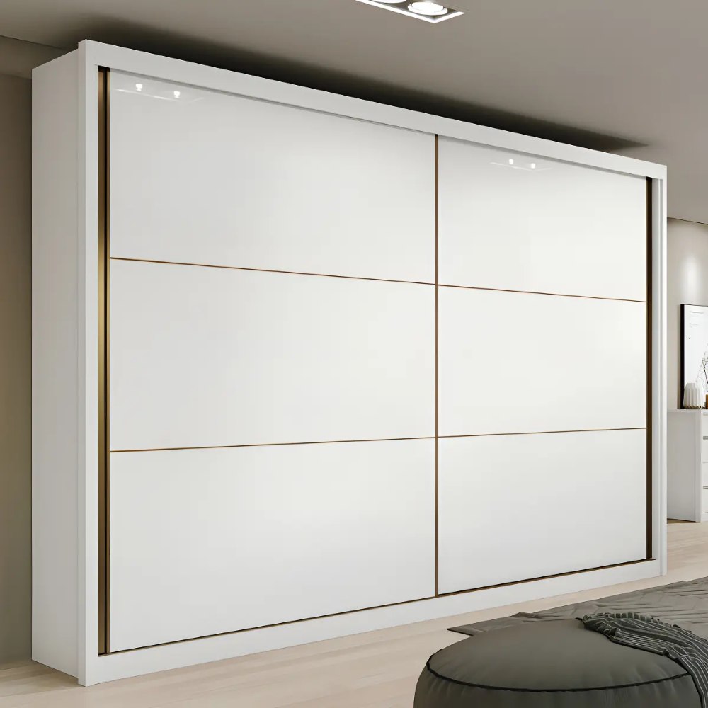 Guarda-roupa Casal MDF 2 Portas Corrediças Branco 6 Gavetas