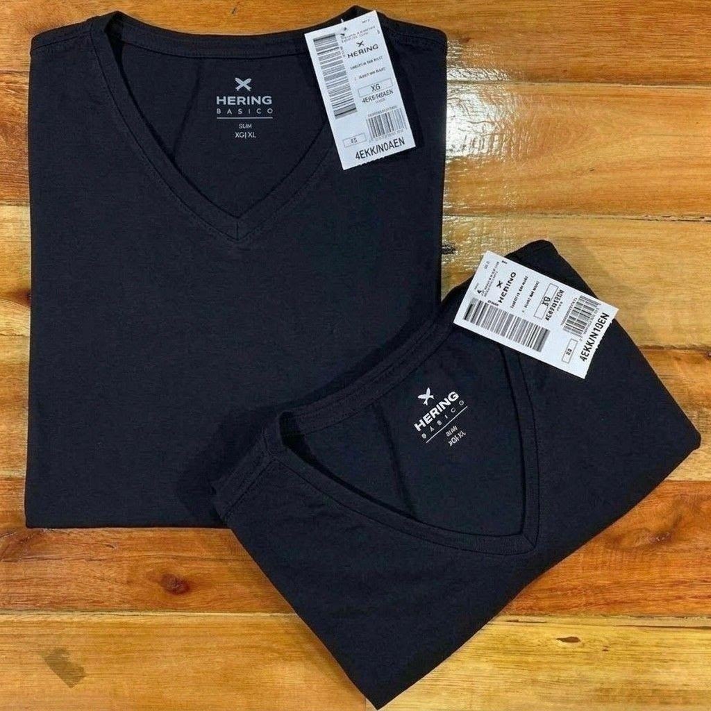 Kit 3 Camisetas Slim Gola V Hering Preta