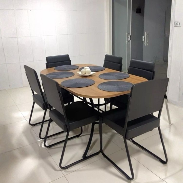Conjunto Sala de Jantar com Mesa e 6 Cadeiras Preto Fenix