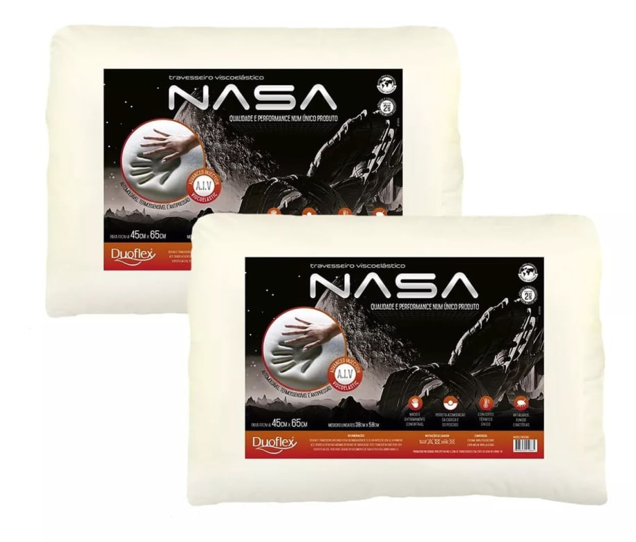 Kit 2 Travesseiros Nasa-X 10cm Viscoelástico Duoflex