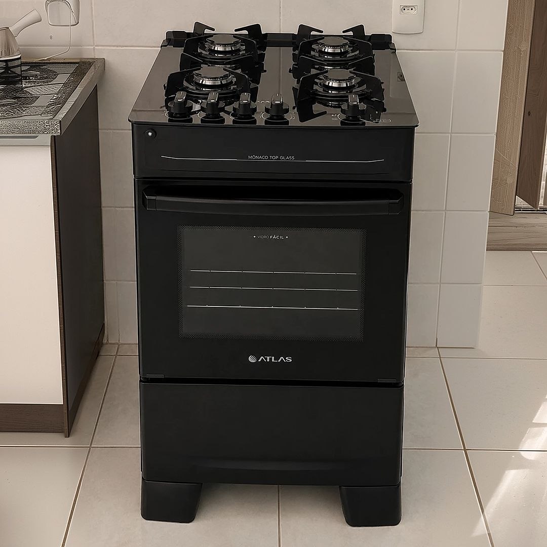 Fogão Atlas 4 Bocas Mônaco Top Glass Bivolt