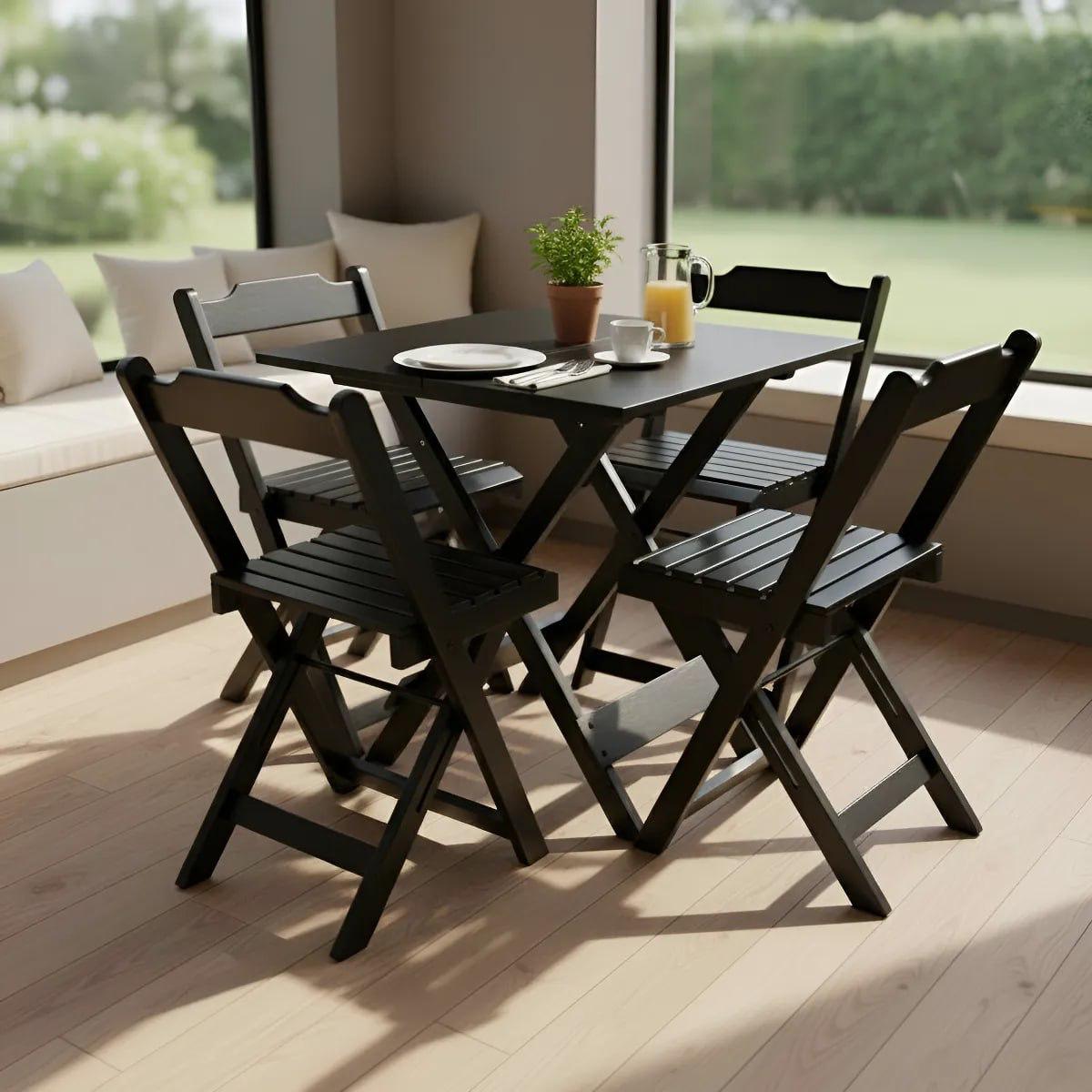 Mesa Quadrada 70x70cm com 4 Cadeiras Madeira