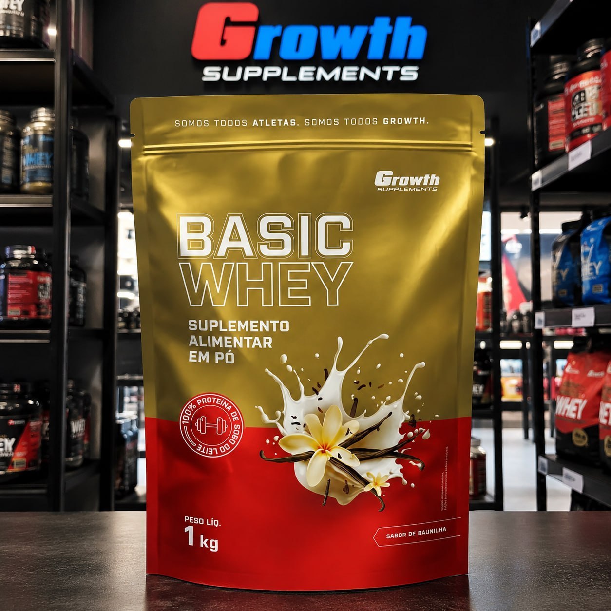Basic Whey Refil 1kg Growth Supplements Sabor Baunilha