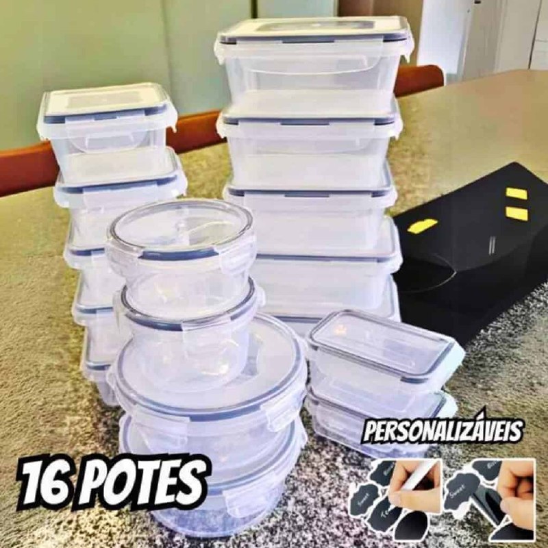 Conjunto 16 Potes Herméticos Croix com Tampa e Trava Empilhável