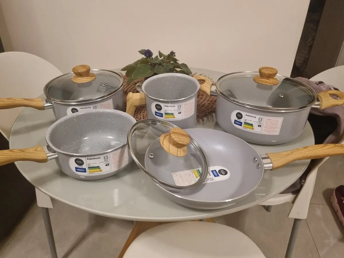 Conjunto 5 Panelas Gris Brinox Ceramic Life Easy