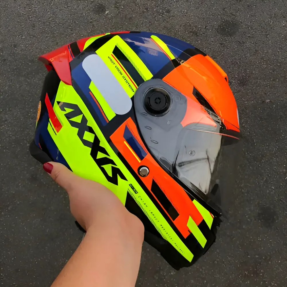 Capacete Axxis Hummer Pipe A3 Azul Amarelo com Aerofólio Tam. 58