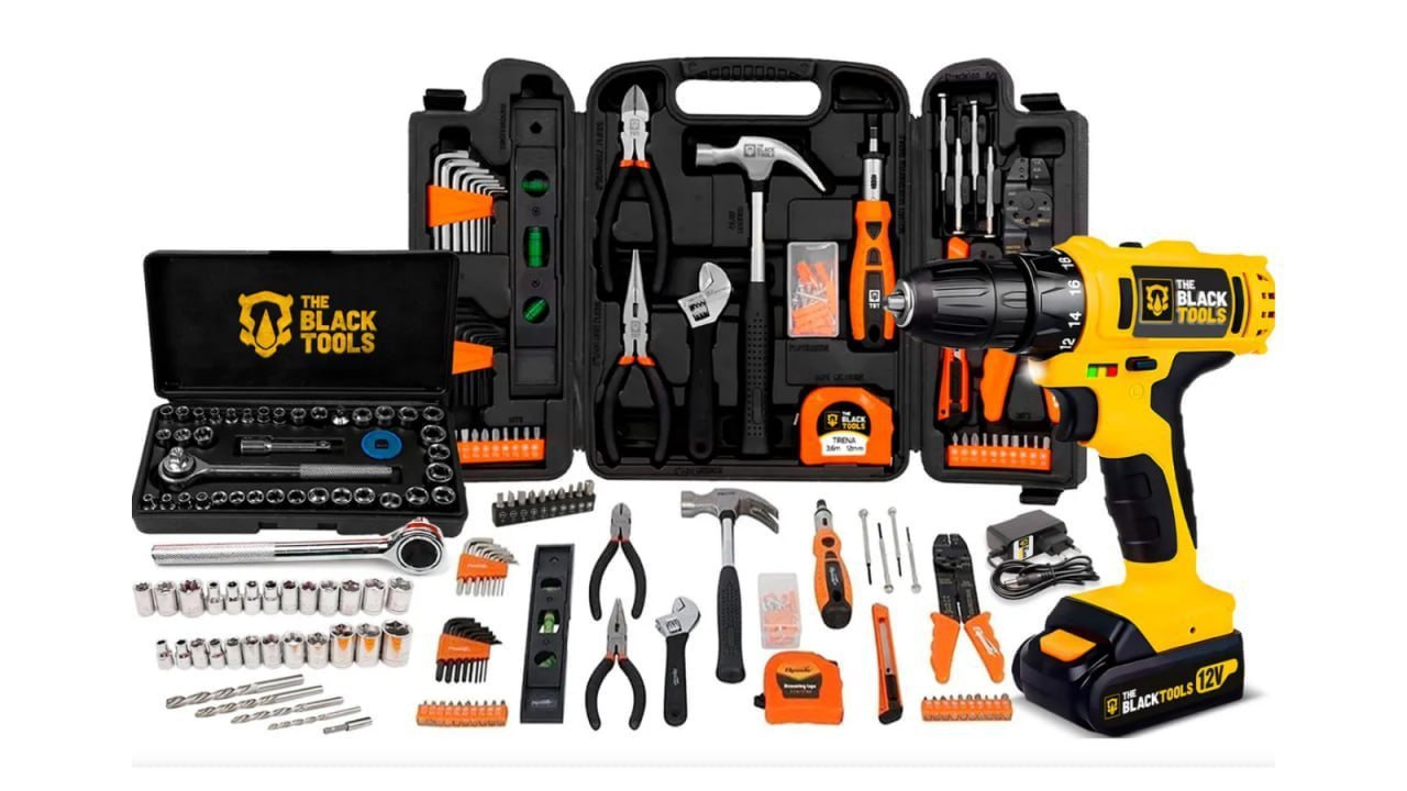 Kit Ferramentas 169 Peças com Furadeira Parafusadeira 12V Black Tools