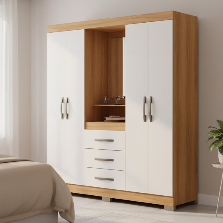 Guarda-roupa Notavel MDF 4 Portas 3 Gavetas