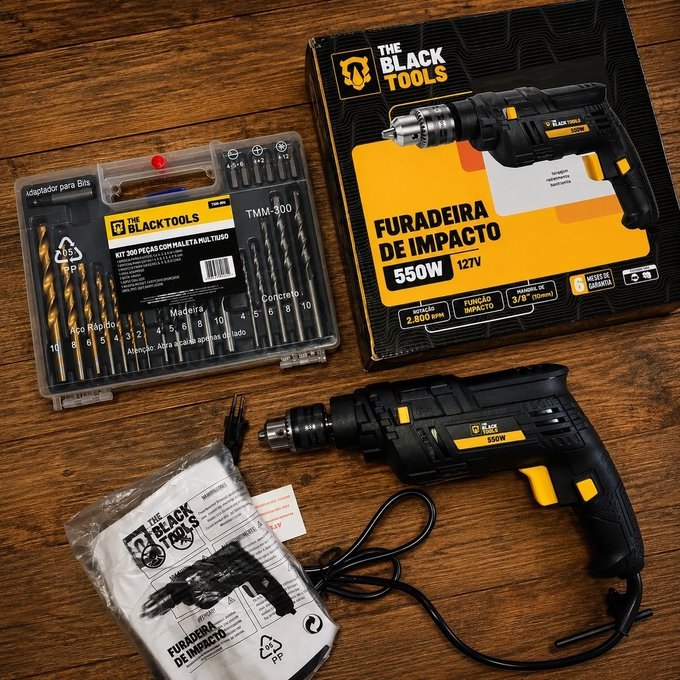 Furadeira de Impacto 3/8 Pol. 10mm 550W + Kit 300 Peças