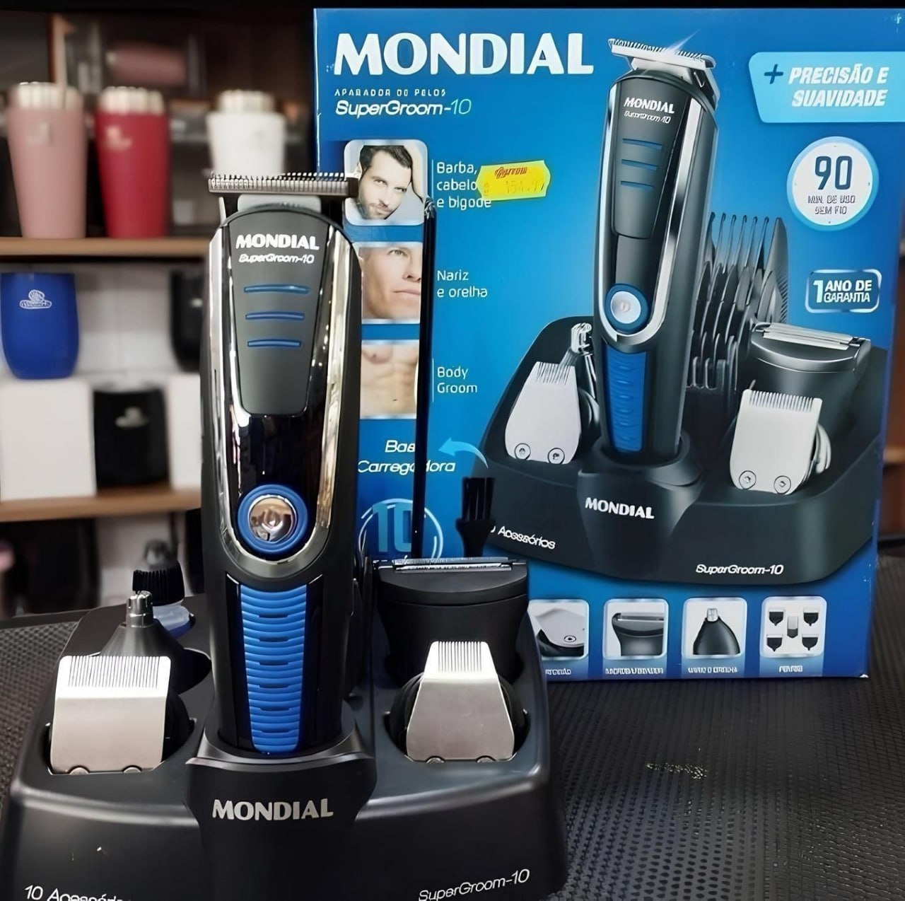 Aparador de Pelos Mondial Super Groom 10 Preto e Azul