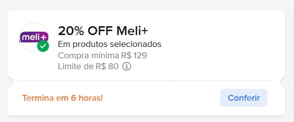 Cupom Mercado Livre - 20% OFF até R$ 80