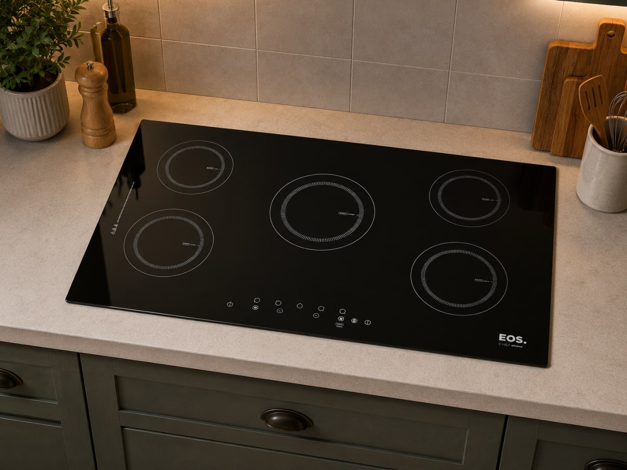 Cooktop de Indução Cinco Bocas EOS 90cm Preto 9500W