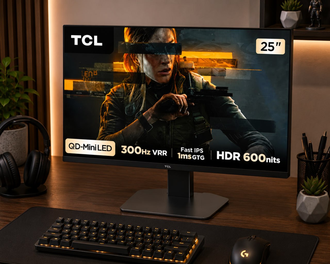 Monitor Gamer TCL 25" QLED Mini LED Full HD 300Hz 1ms