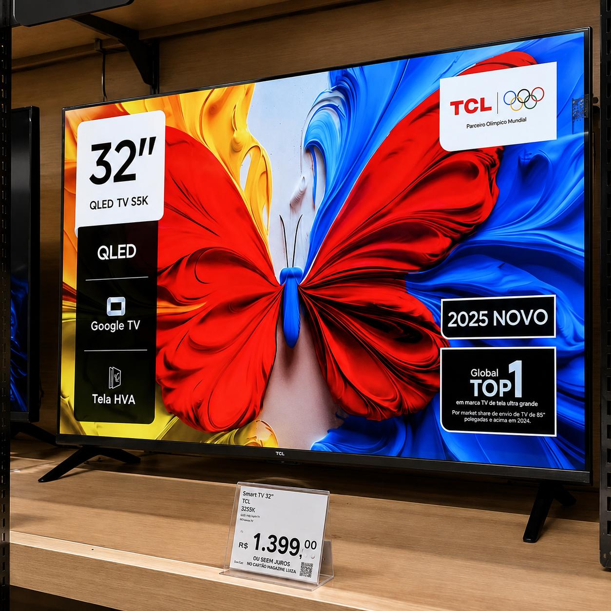 Smart TV 32" TCL FHD QLED Dolby Audio (32S5K)