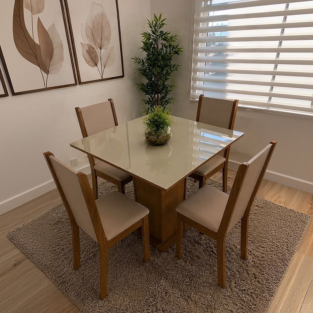 Mesa de Jantar Tampo Vidro 4 Cadeiras Tifani Madesa