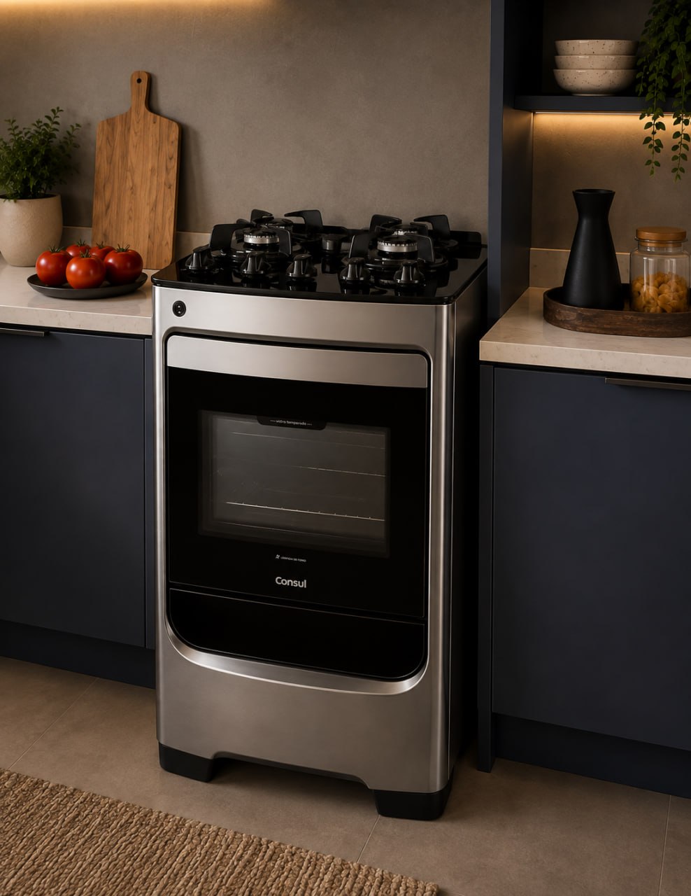 Fogão Consul 4 Bocas Inox com Mesa de Vidro Forno 58L