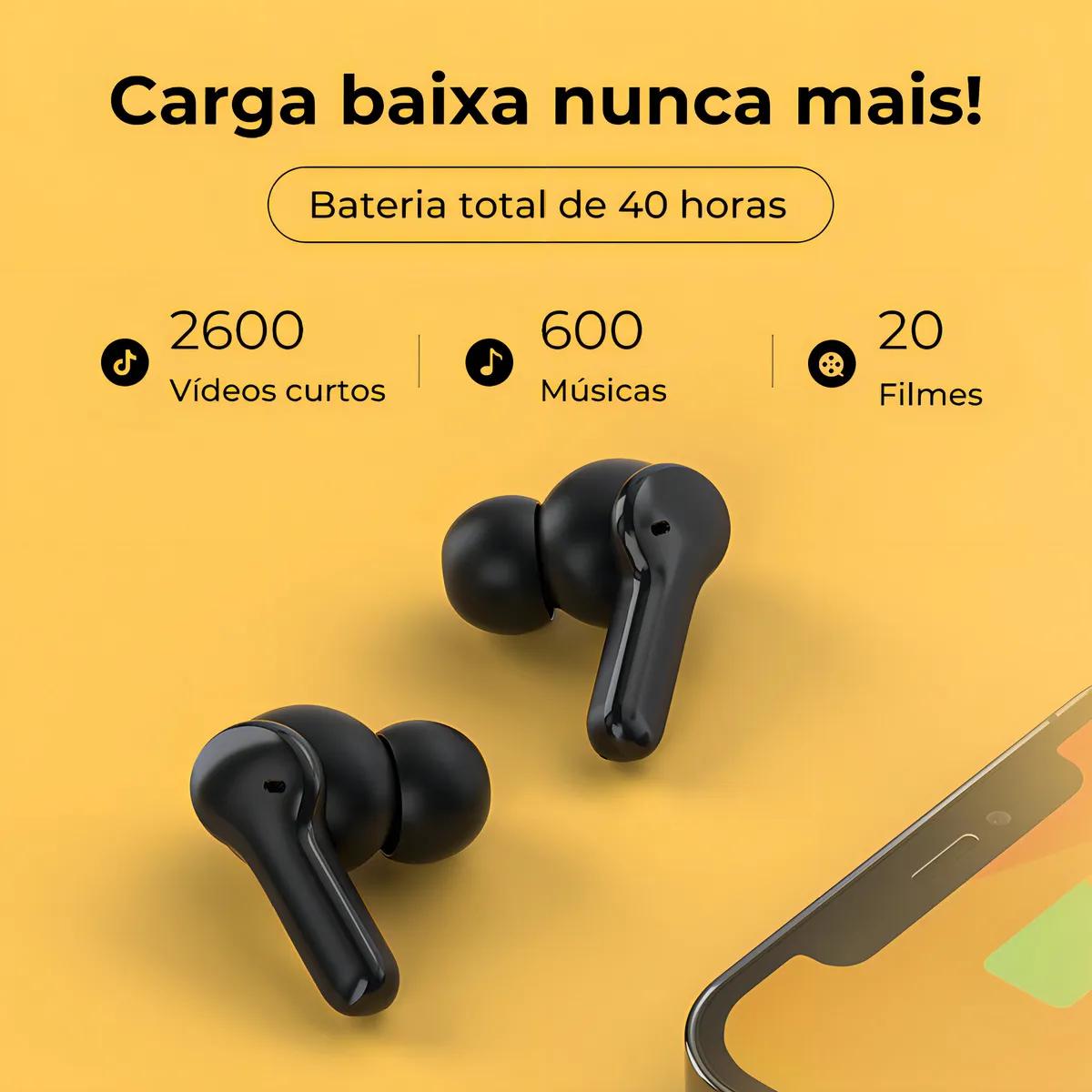 Fone de Ouvido QCY T13 Bluetooth 5.1 com 4 Microfones